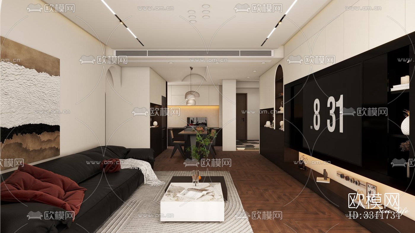 现代客餐厅效果图下载（渲染图3）