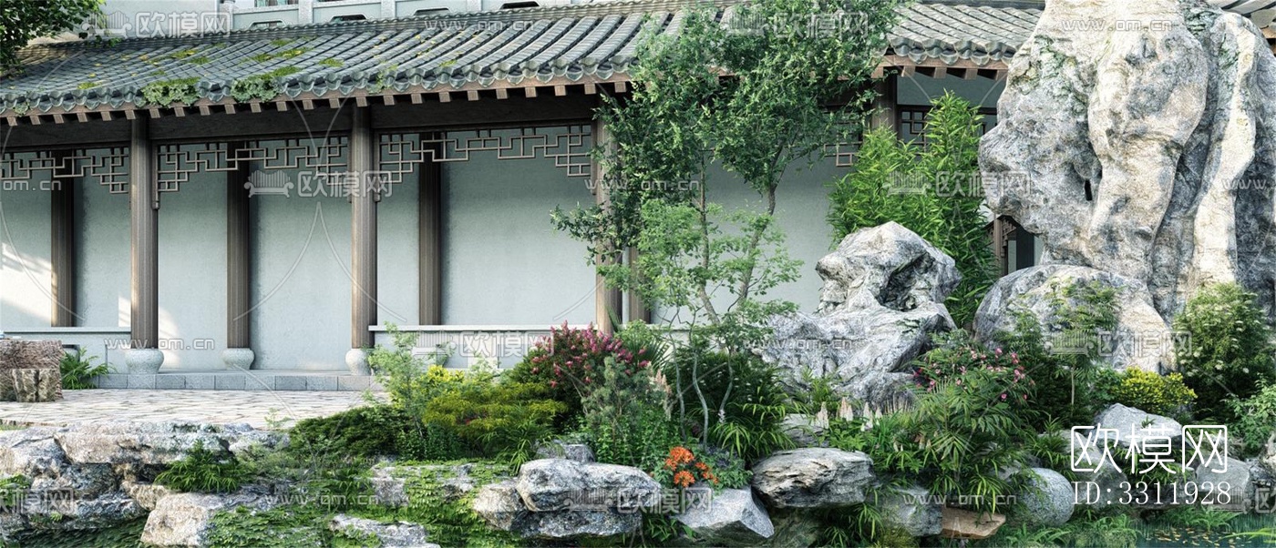 中式阳台花园效果图下载（渲染图6）