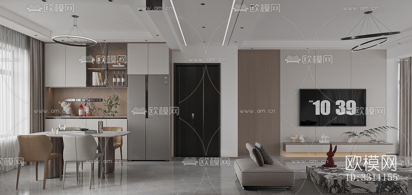 现代客餐厅效果图下载（渲染图6）