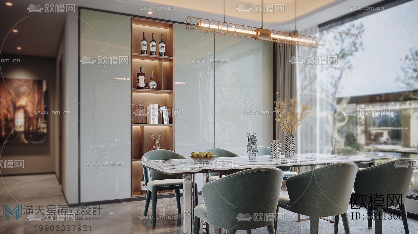 现代客餐厅效果图下载（渲染图9）