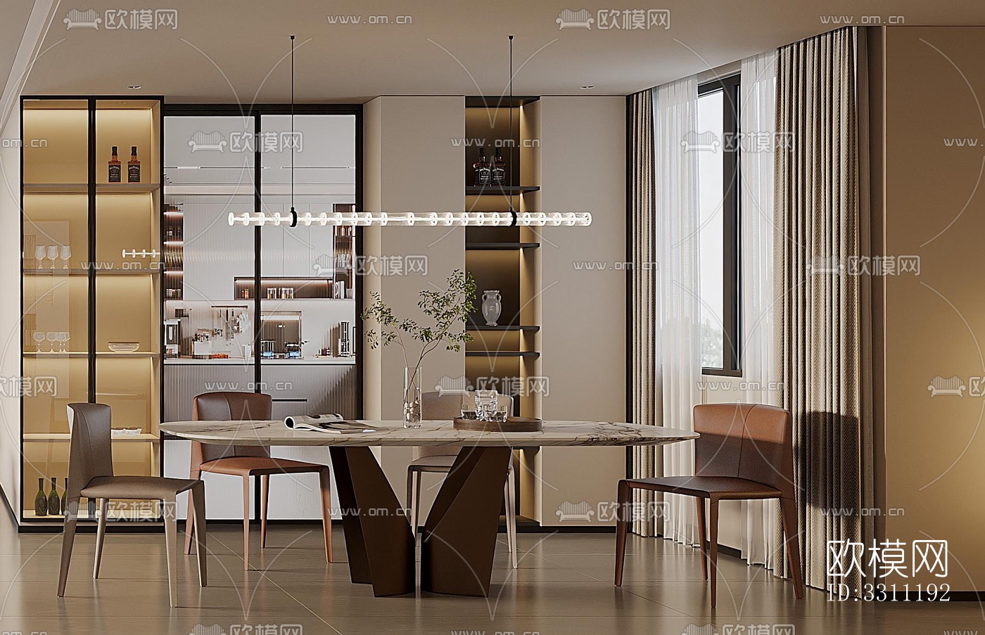 现代客餐厅效果图下载（渲染图1）