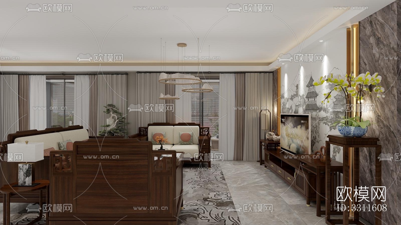 现代客餐厅效果图下载（渲染图3）