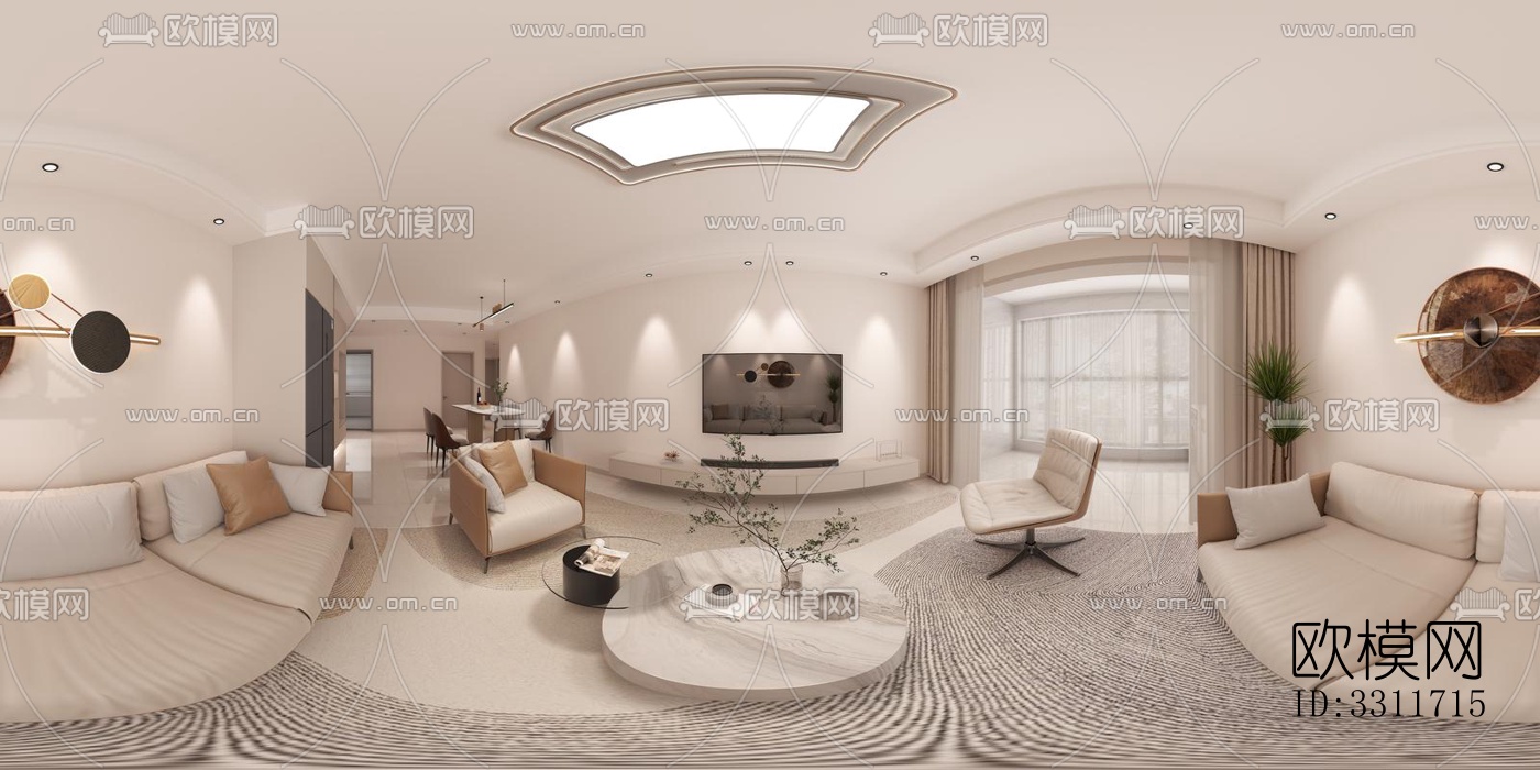 现代客餐厅效果图下载（渲染图1）