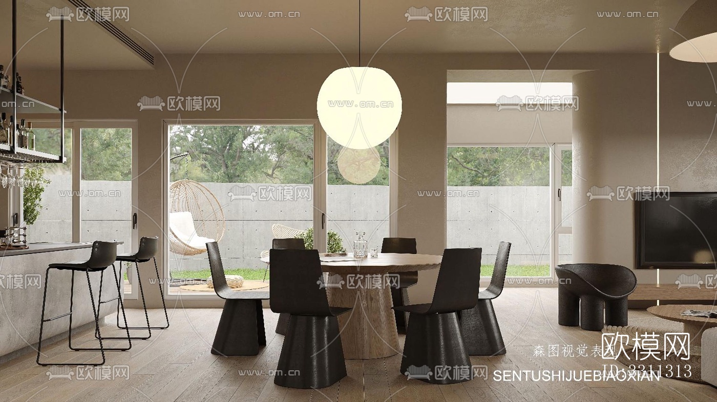 现代客餐厅效果图下载（渲染图3）