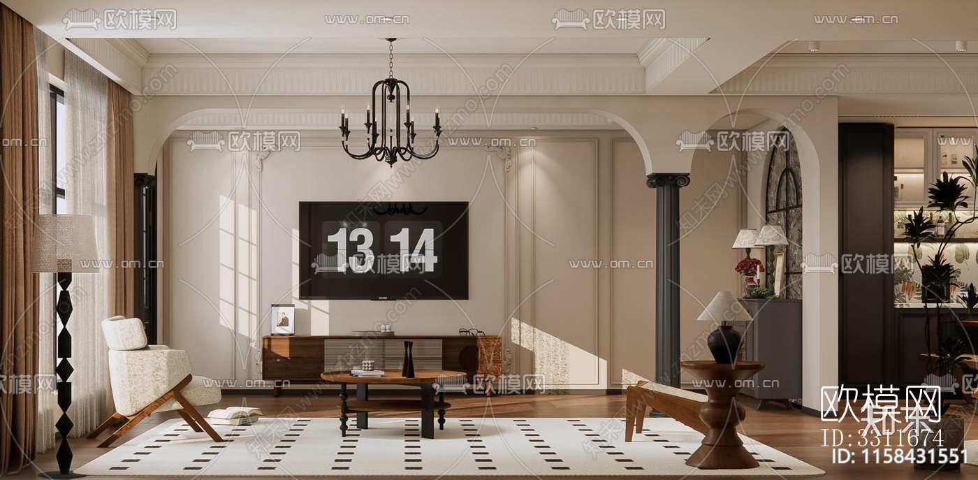 现代客餐厅效果图下载（渲染图1）