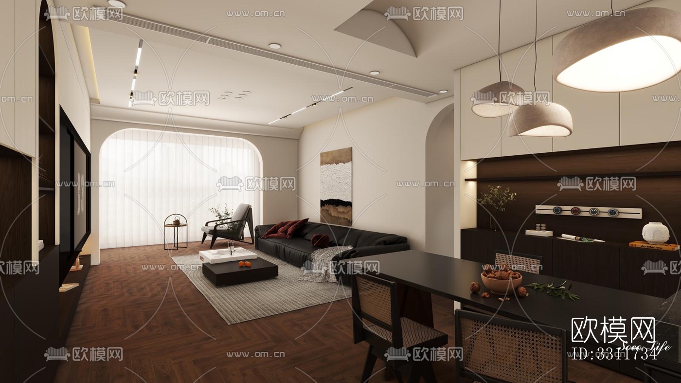 现代客餐厅效果图下载（渲染图4）