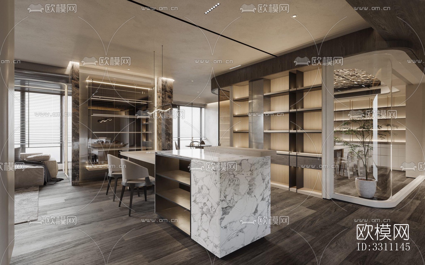 现代客餐厅效果图下载（渲染图4）