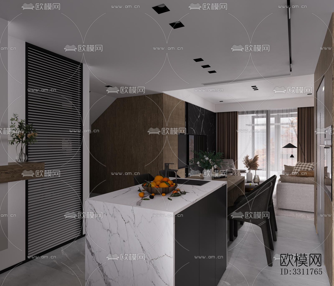 现代客餐厅效果图下载（渲染图6）