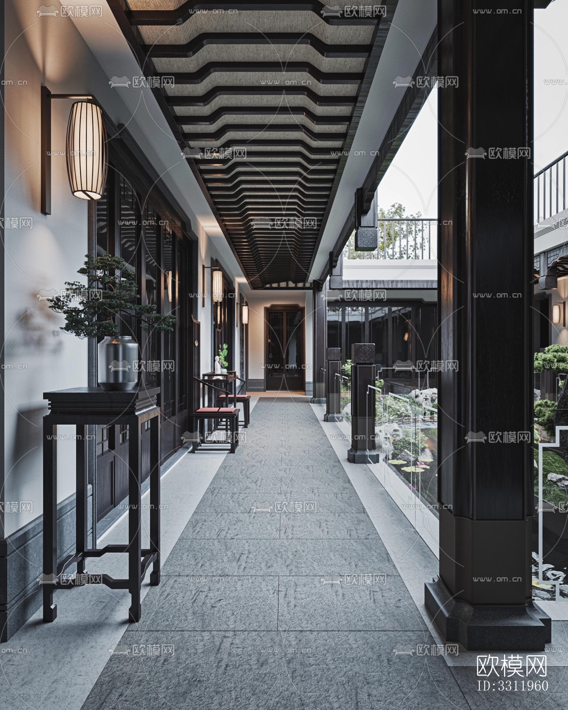 新中式阳台花园效果图下载（渲染图11）