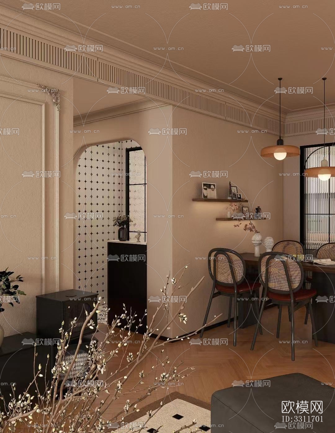 现代客餐厅效果图下载（渲染图5）