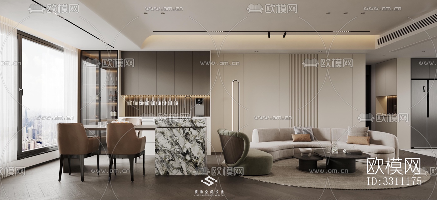 现代客餐厅效果图下载（渲染图1）