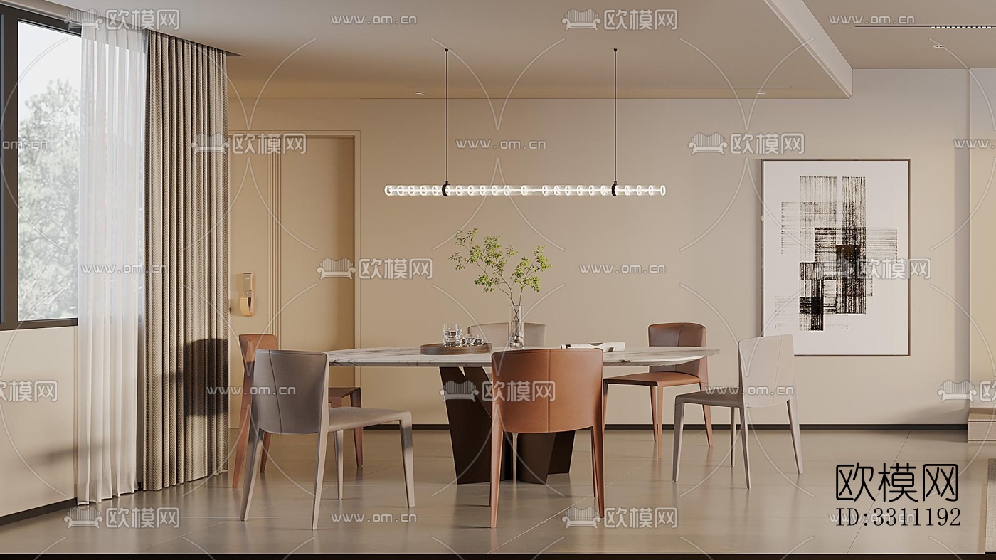 现代客餐厅效果图下载（渲染图2）