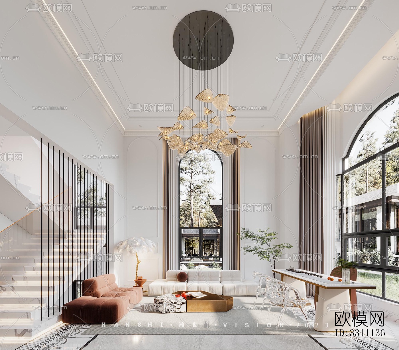 现代客餐厅效果图下载（渲染图2）