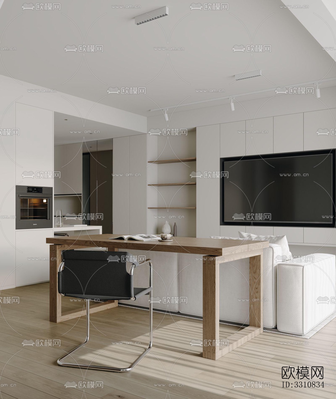 现代客餐厅效果图下载（渲染图1）