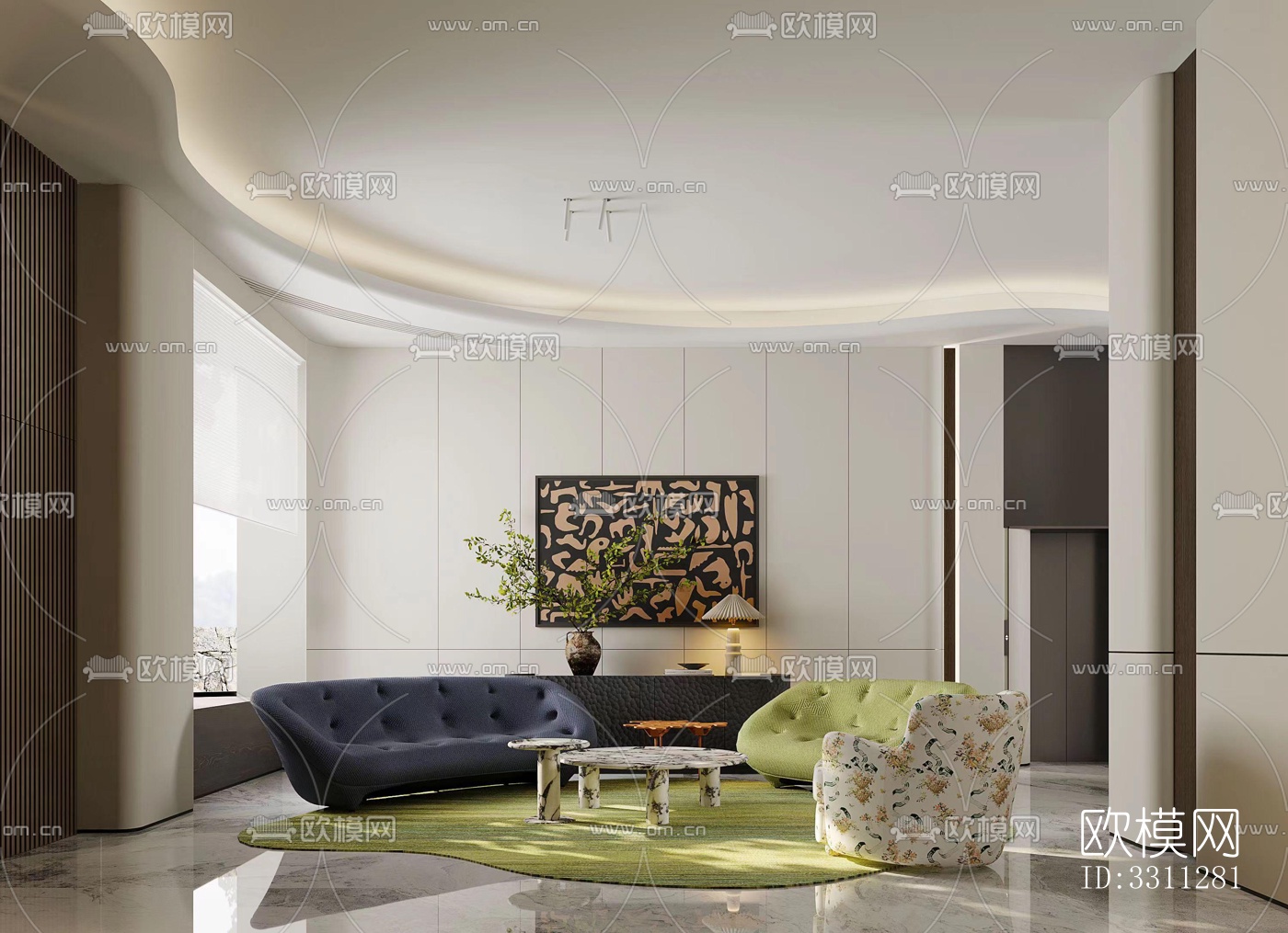 现代客餐厅效果图下载（渲染图4）