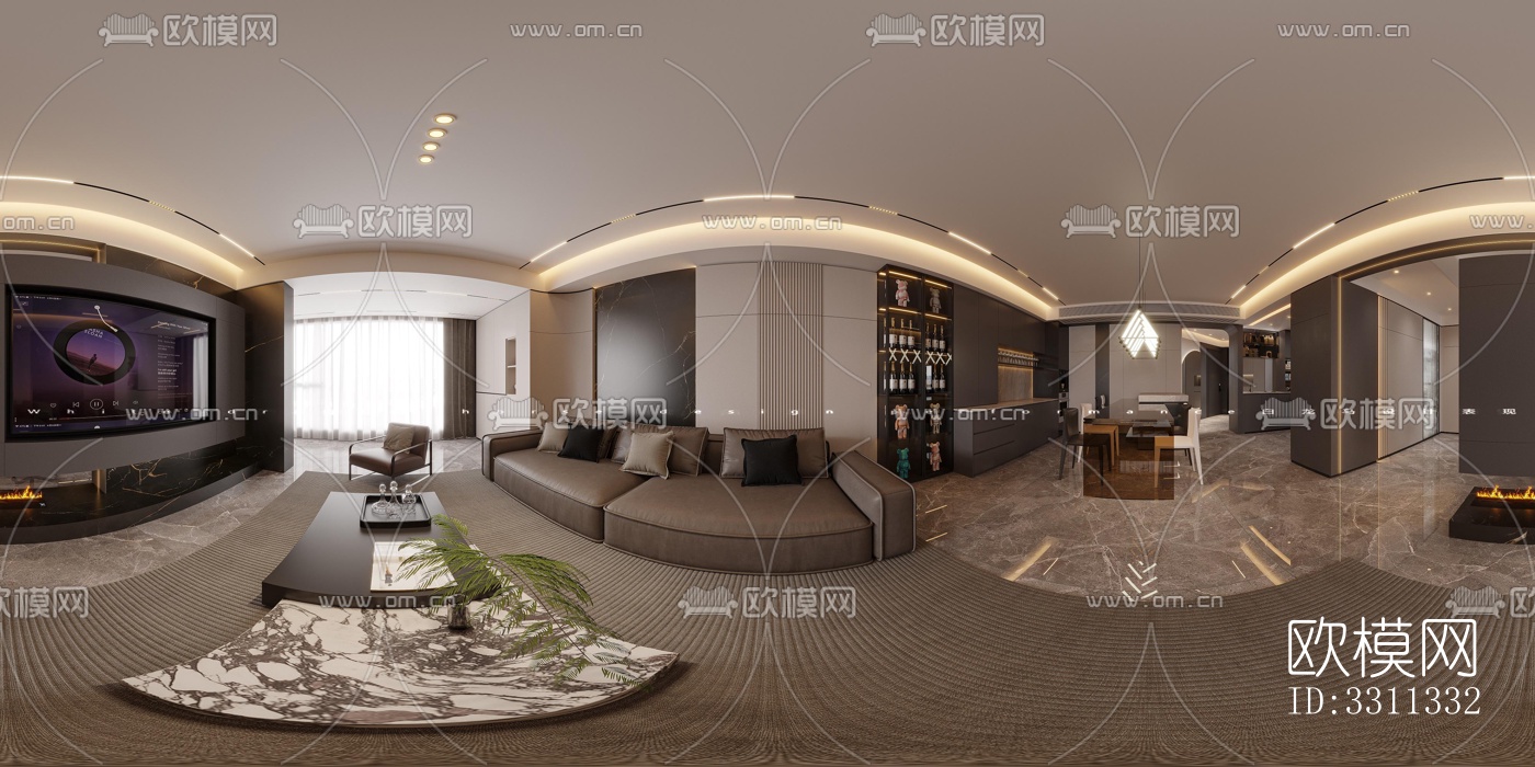 现代客餐厅效果图下载（渲染图2）