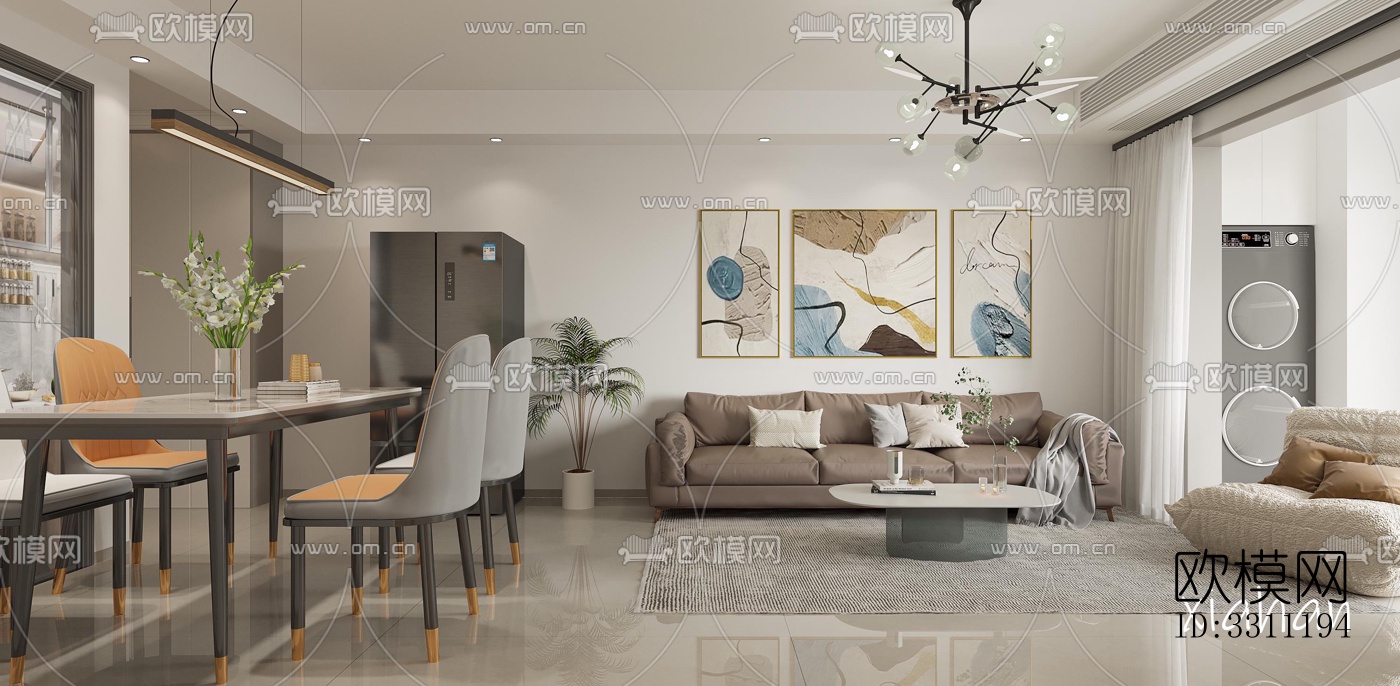 现代客餐厅效果图下载（渲染图4）
