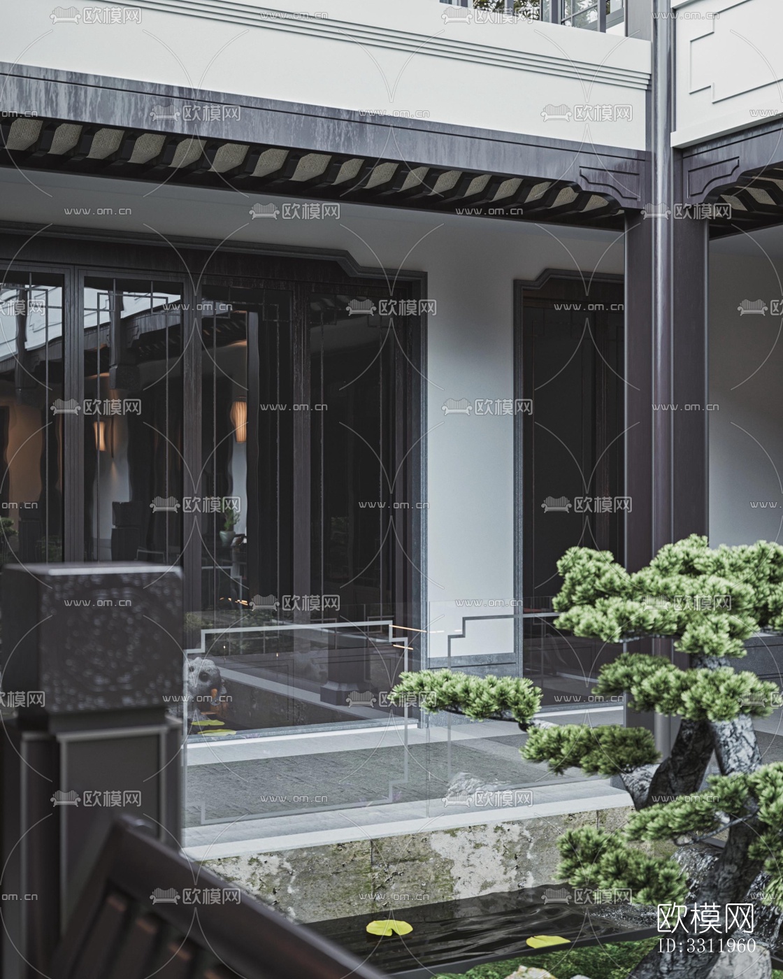 新中式阳台花园效果图下载（渲染图4）