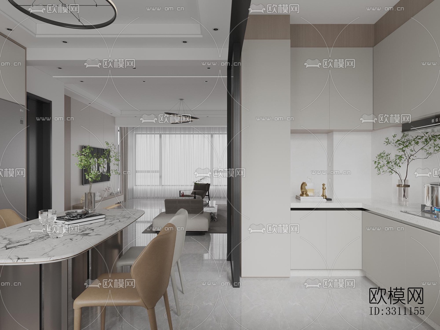 现代客餐厅效果图下载（渲染图3）