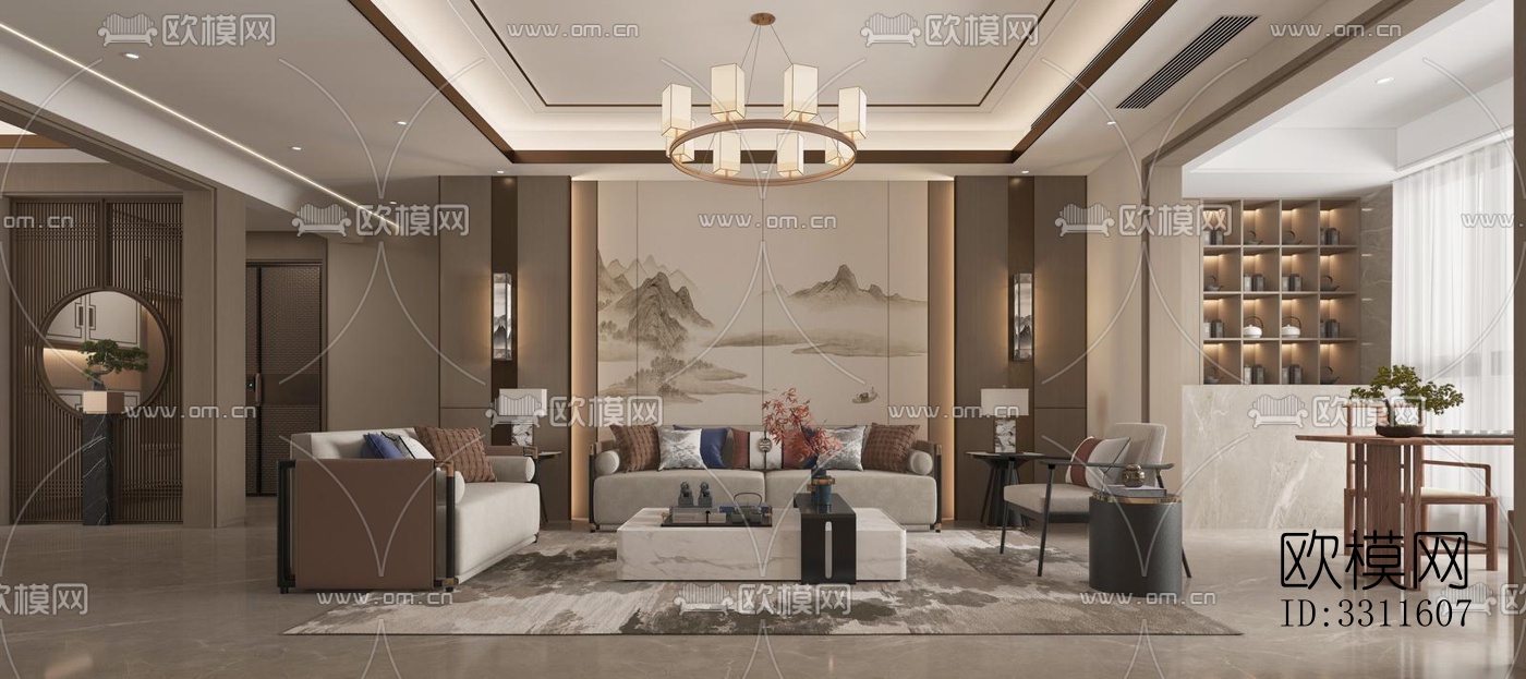 现代客餐厅效果图下载（渲染图1）