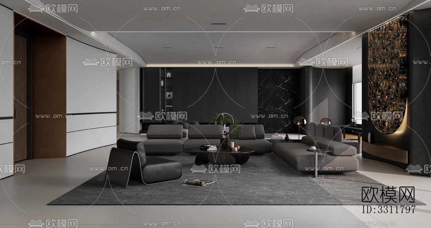 现代客餐厅效果图下载（渲染图6）