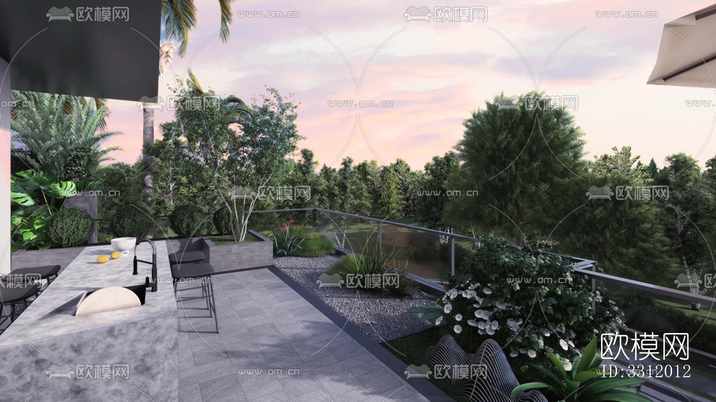 现代阳台花园效果图下载（渲染图7）