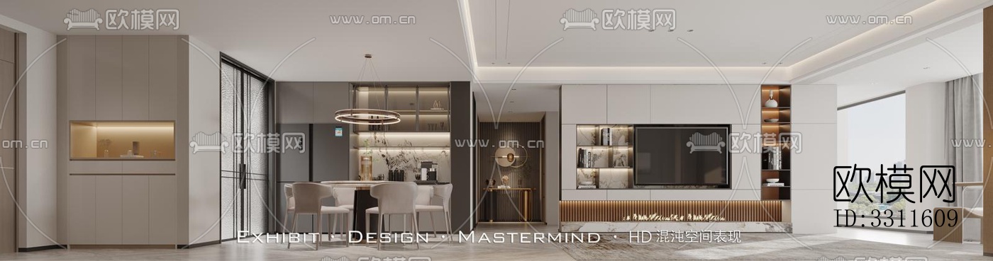 现代客餐厅效果图下载（渲染图5）