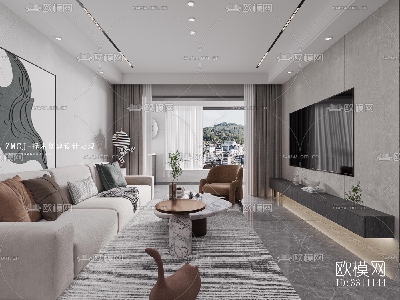 现代客餐厅效果图下载（渲染图3）