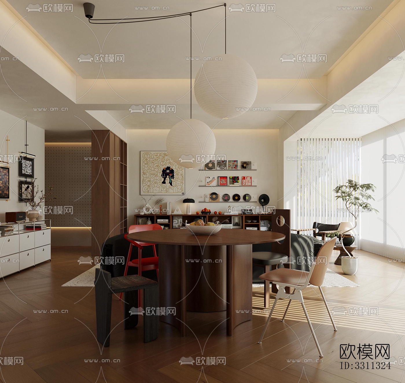 现代客餐厅效果图下载（渲染图3）