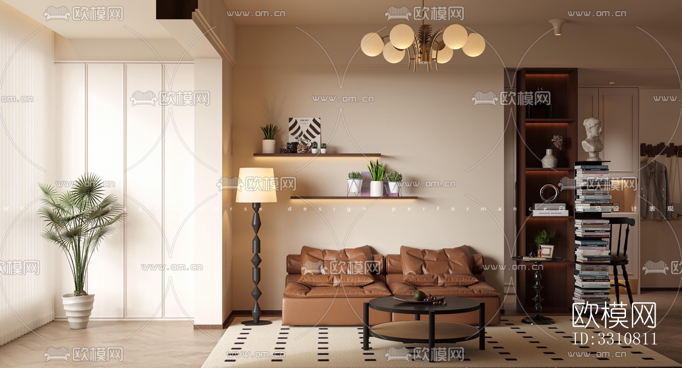 现代客餐厅效果图下载（渲染图1）