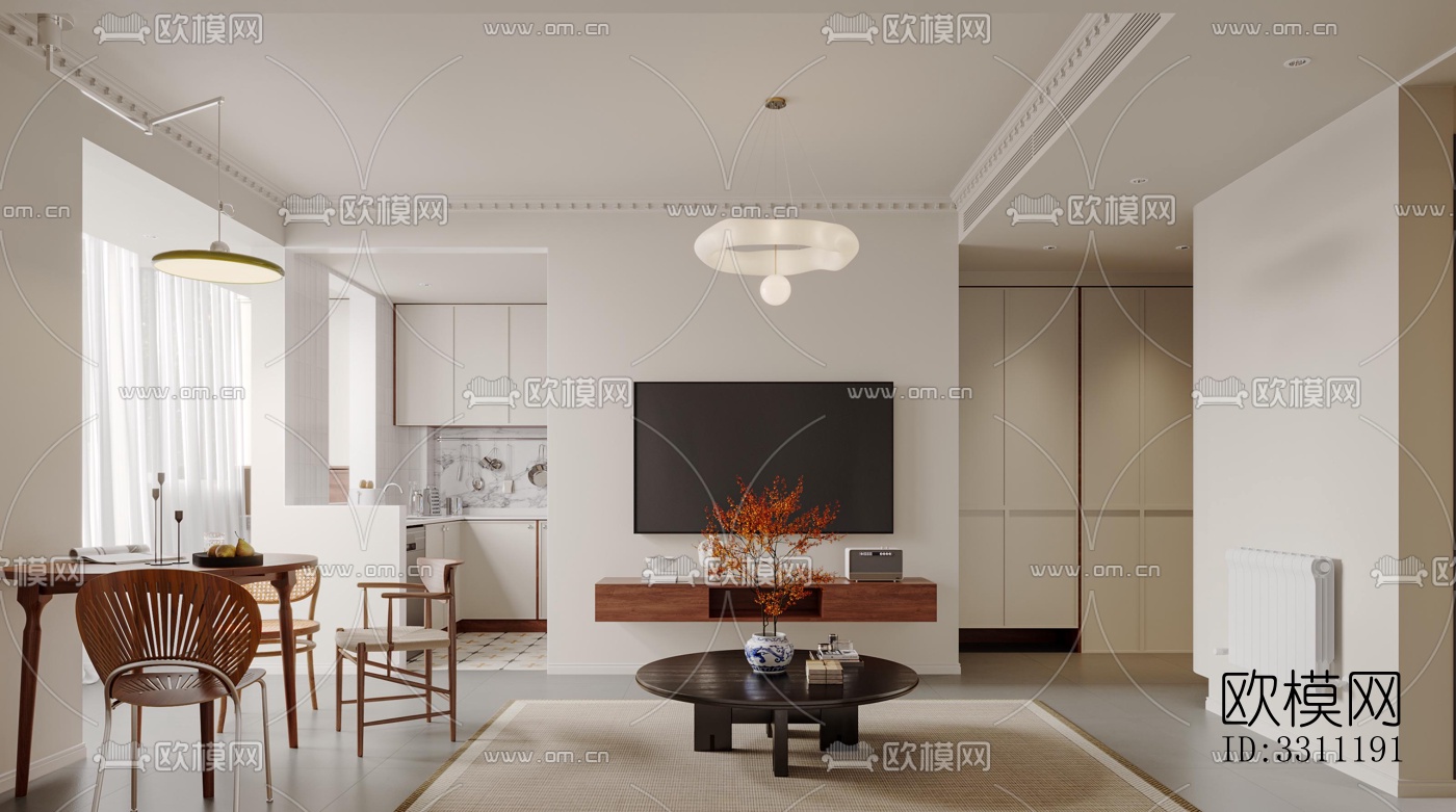 现代客餐厅效果图下载（渲染图3）