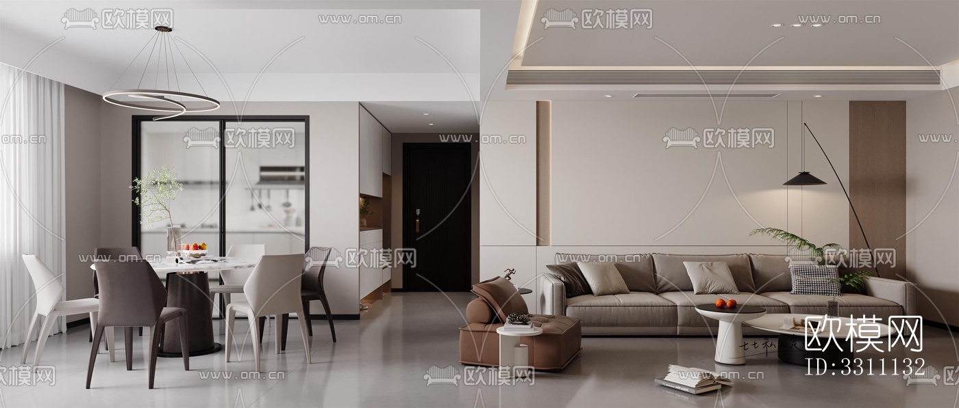 现代客餐厅效果图下载（渲染图2）