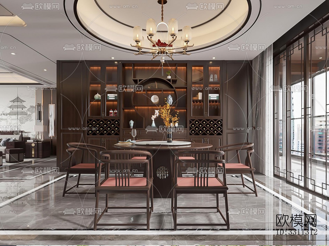 现代客餐厅效果图下载（渲染图6）