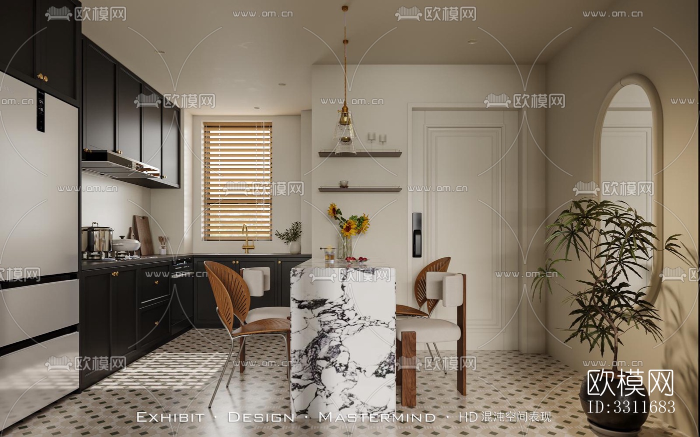 现代客餐厅效果图下载（渲染图5）