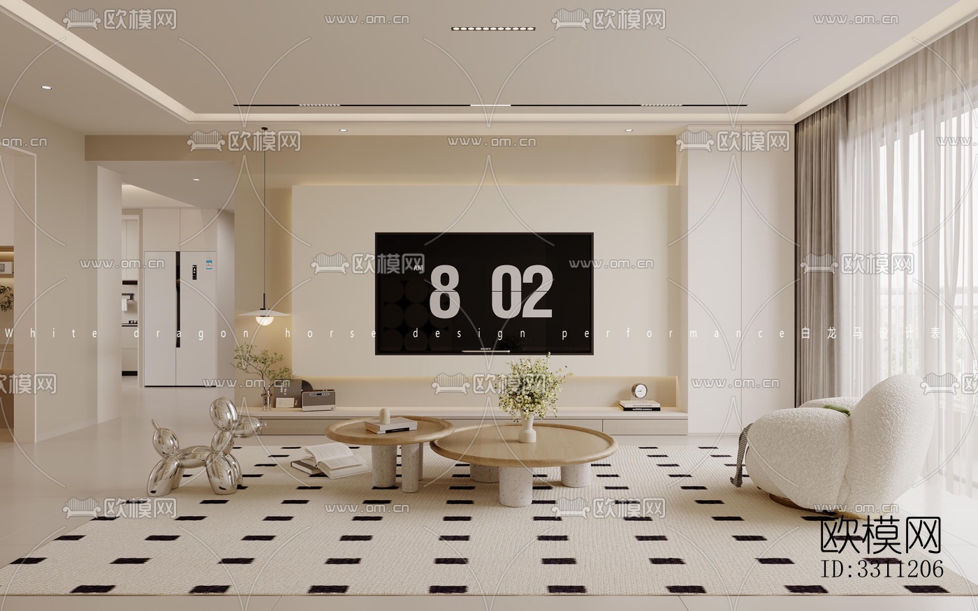 现代客餐厅效果图下载（渲染图1）