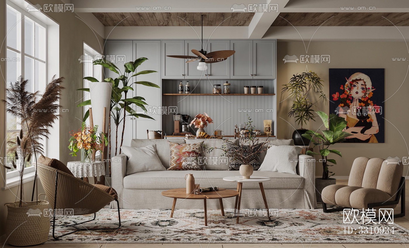 现代客餐厅效果图下载（渲染图1）