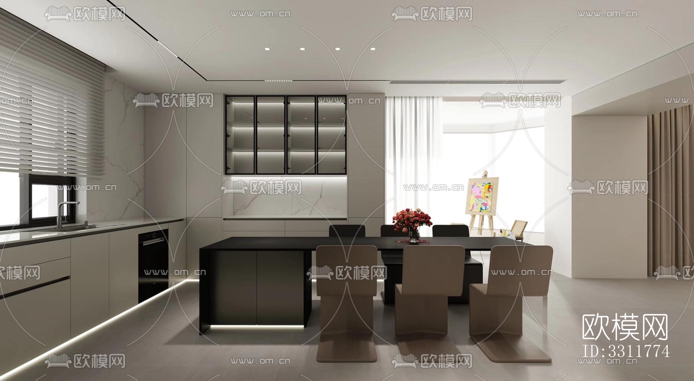现代客餐厅效果图下载（渲染图2）