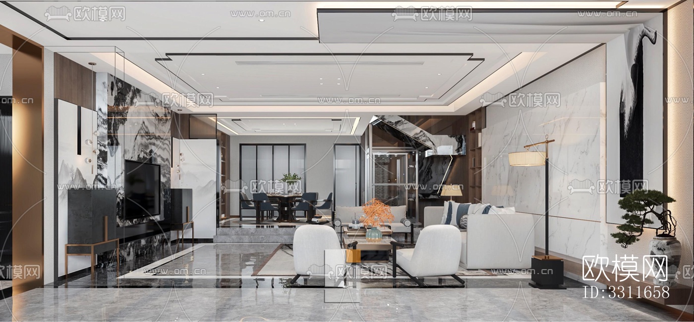 现代客餐厅效果图下载（渲染图1）