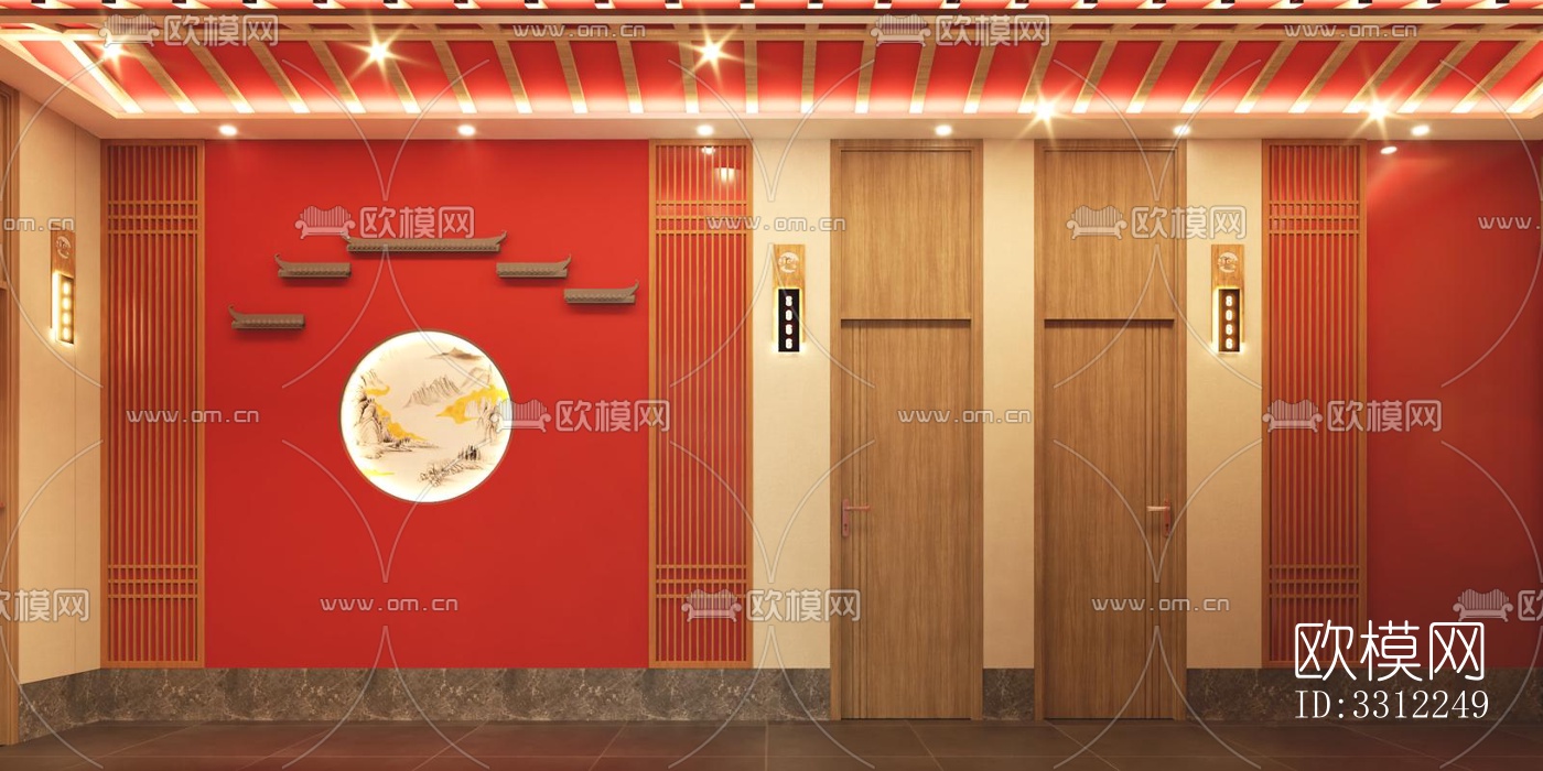 新中式中餐厅效果图下载（渲染图1）