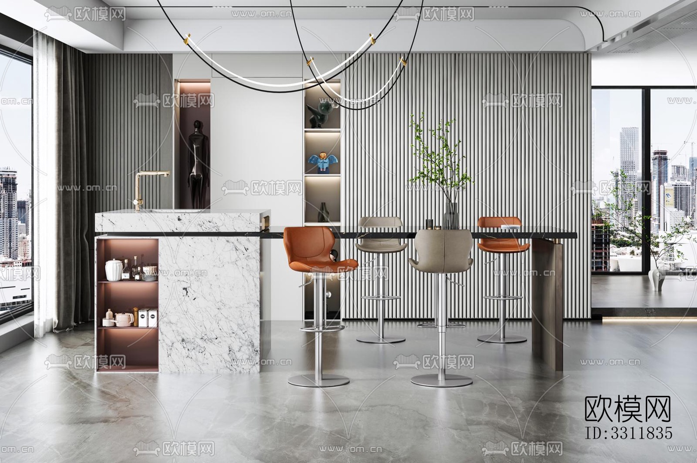 现代客餐厅效果图下载（渲染图2）