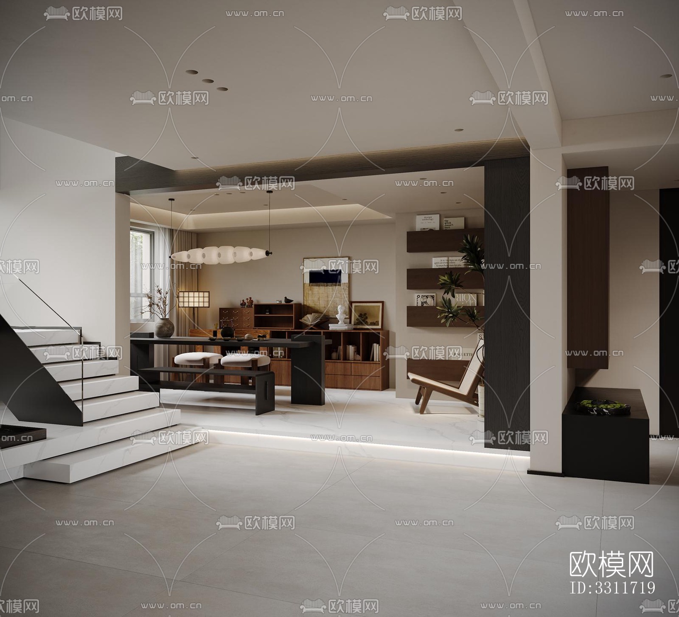 现代客餐厅效果图下载（渲染图4）