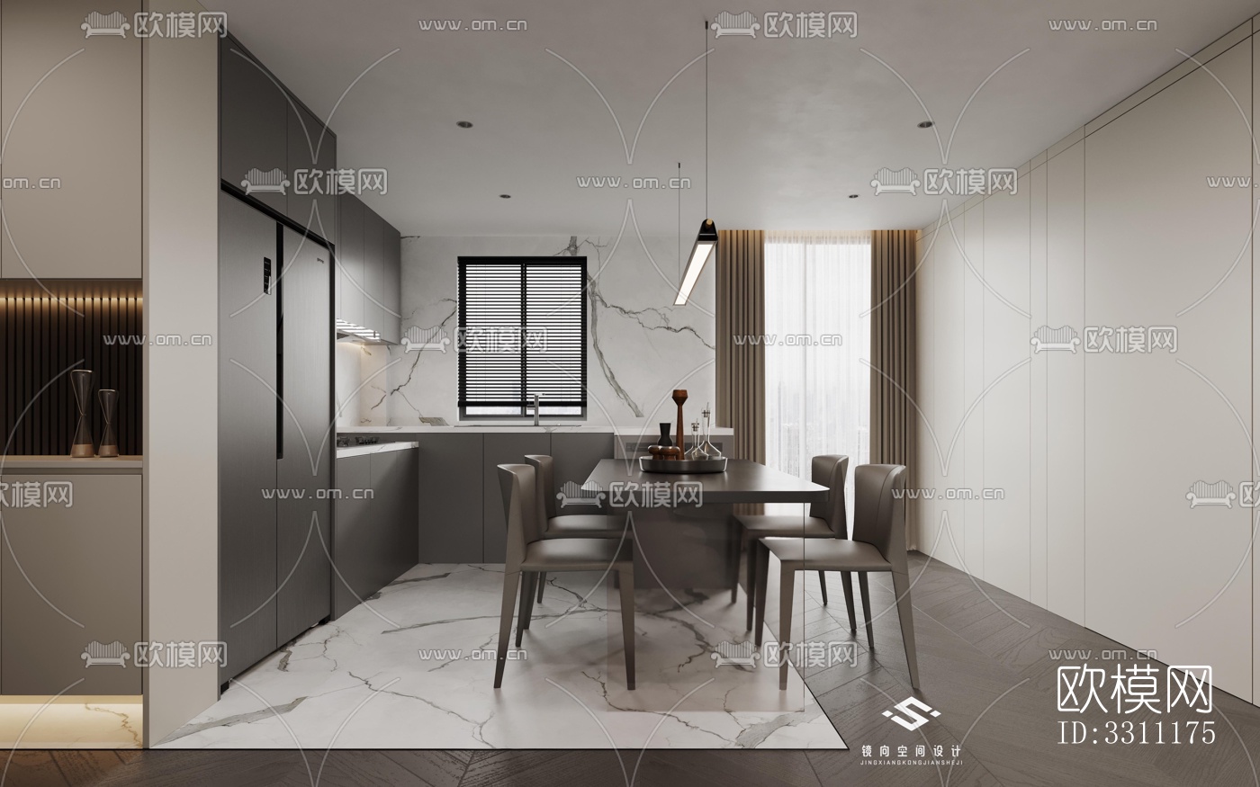现代客餐厅效果图下载（渲染图3）