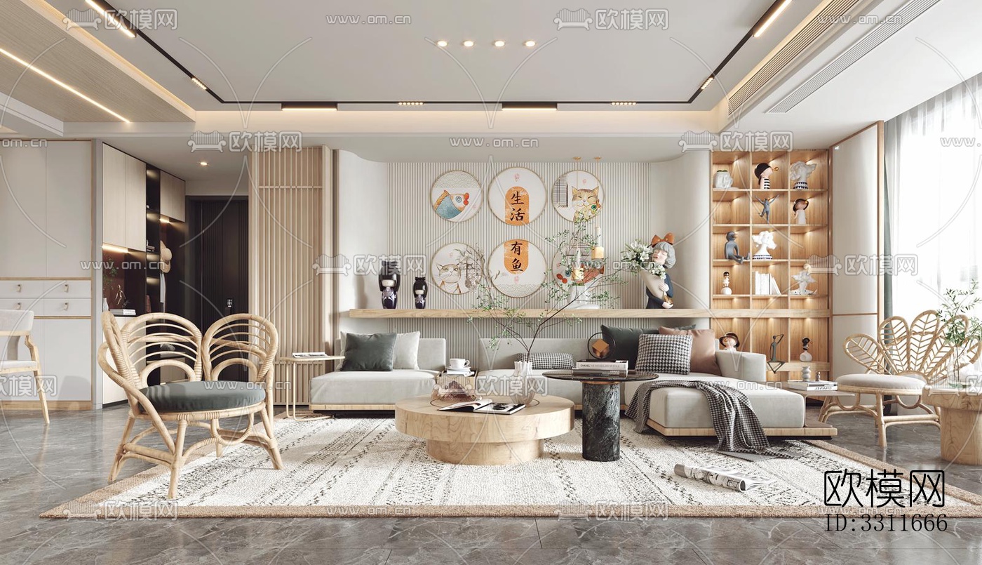 现代客餐厅效果图下载（渲染图1）