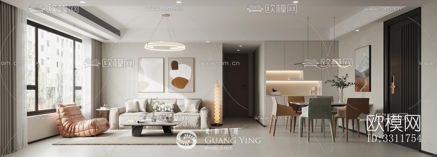 现代客餐厅效果图下载（渲染图4）