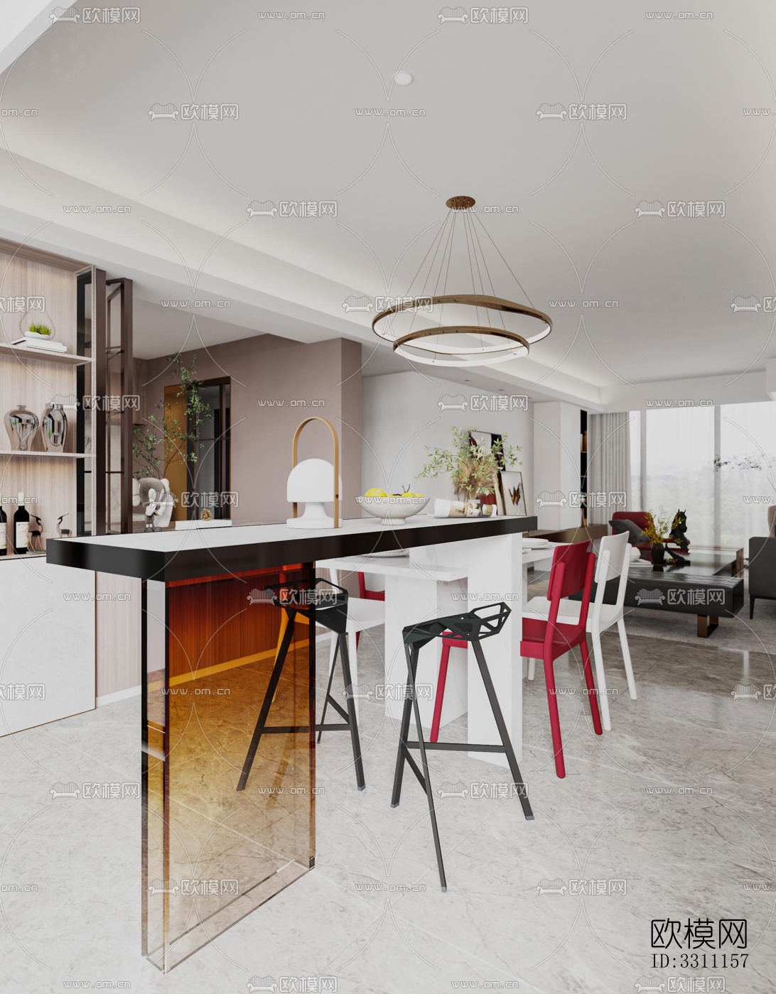 现代客餐厅效果图下载（渲染图3）