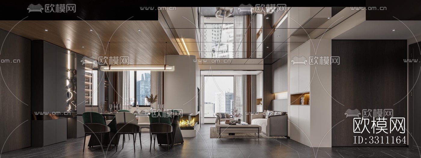 现代客餐厅效果图下载（渲染图7）