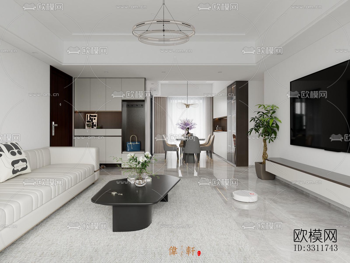 现代客餐厅效果图下载（渲染图3）