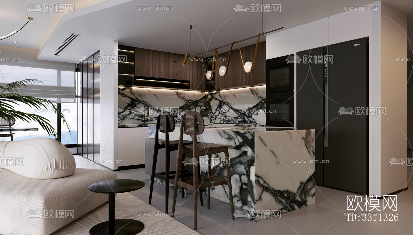 现代客餐厅效果图下载（渲染图2）