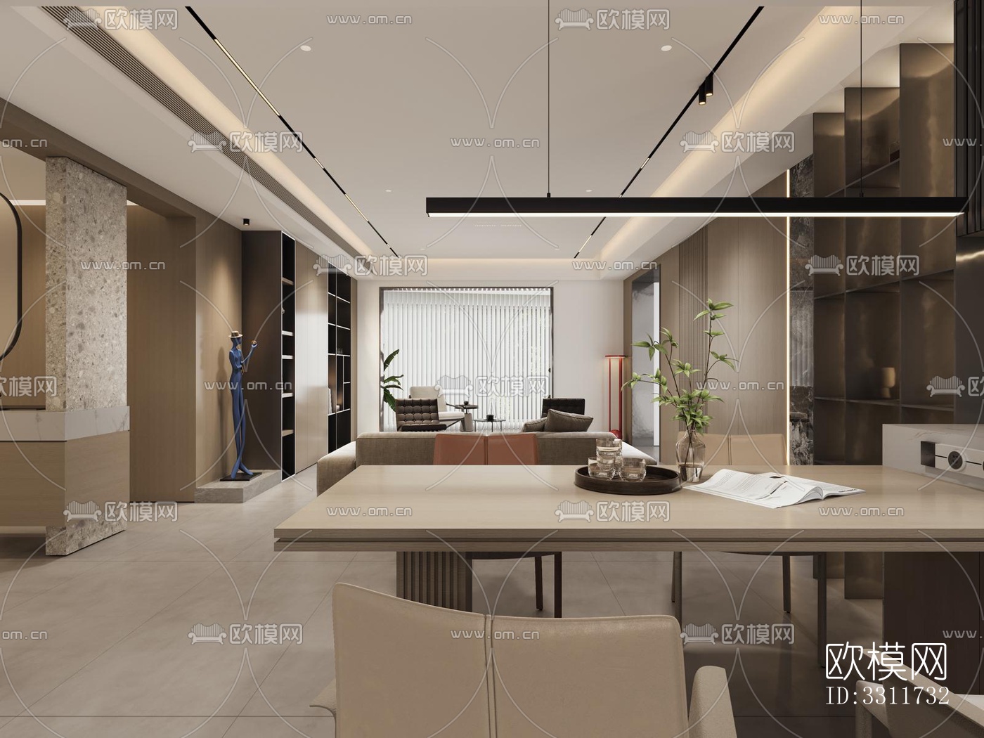 现代客餐厅效果图下载（渲染图4）