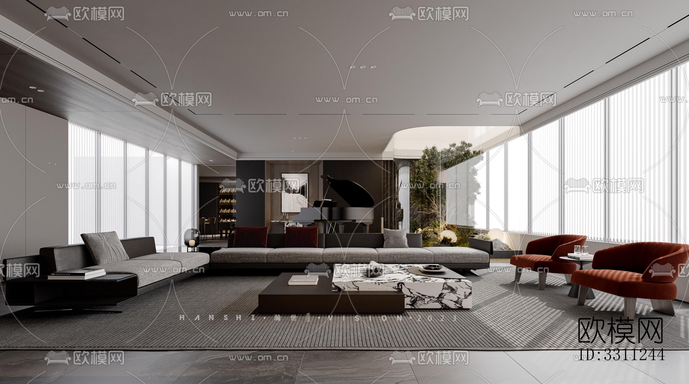 现代客餐厅效果图下载（渲染图1）